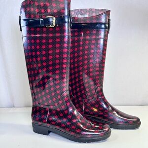 Lauren Ralph Lauren Rossalyn II  Red & Black Houndstooth Tall Rain Boots Size 7B